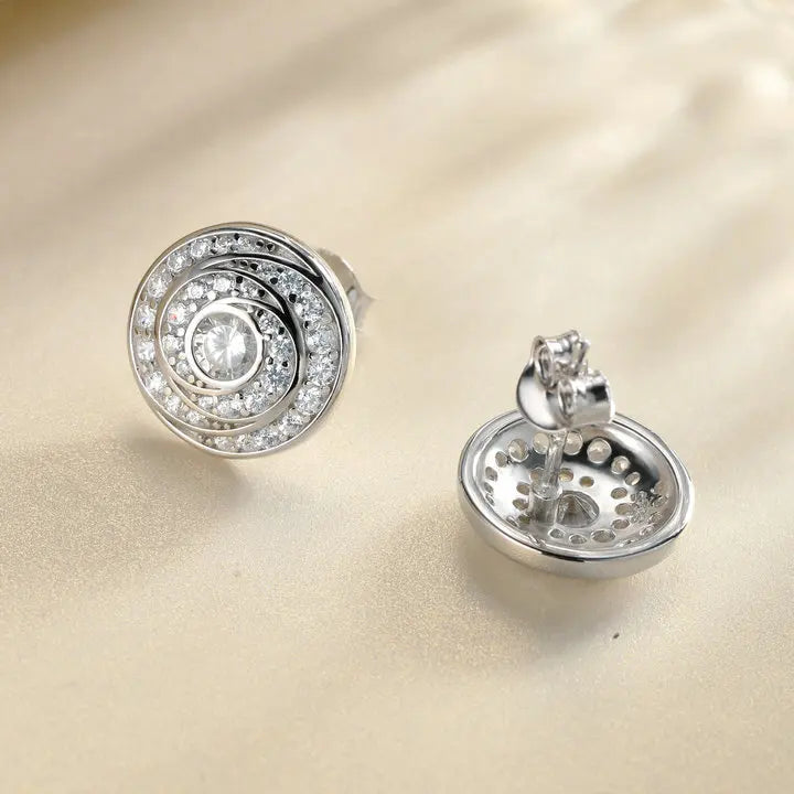 Vintage Sterling Silver Stud Earrings Women Rhodium Plated Zircon Women 925 Silver Small Stud Earrings