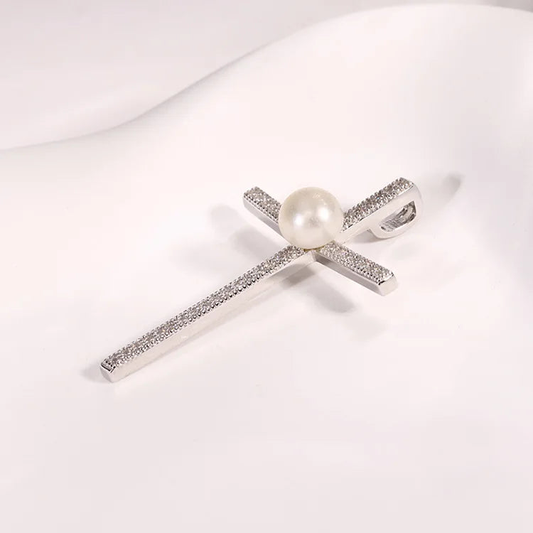 Single freshwater pearl sterling silver crucifix cross pendant for women