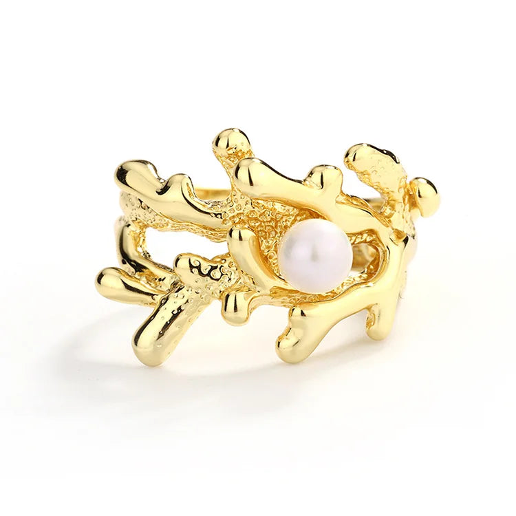 Minimalist jewelry 925 sterling silver 14k 18k gold plated statement pearl rings for women