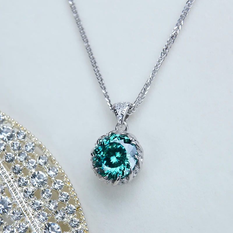 Jeweller Buy Luxury 925 Sterling Silver Pendant Necklace Green Cut Moissanite Diamond Trendy Link Chain