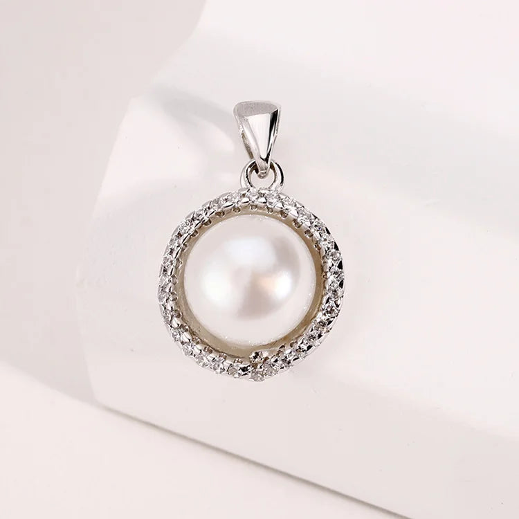 Wholesale custom women jewelry 925 sterling silver freshwater pearl circle round necklace pendant