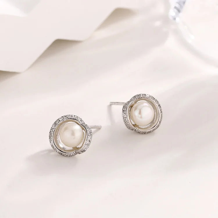 Custom logo bulk wholesale jewelry 2024 fashion fine freshwater pearl diamond s925 sterling silver stud earrings