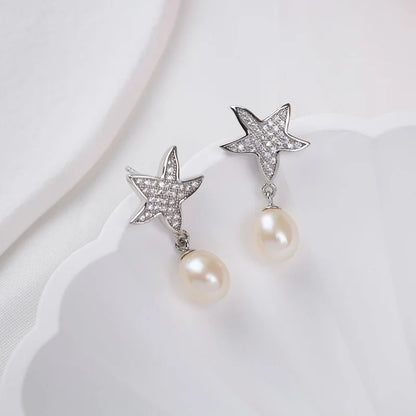 Classic Design Hypoallergenic Freshwater Pearl Drop Earrings 925 Sterling Silver Cubic Zirconia Fashion Women Jewelry