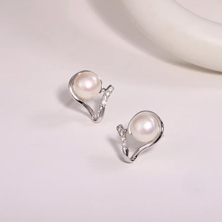 Wholesale bulk trendy women luxury 925 silver diamond statement pearl earrings