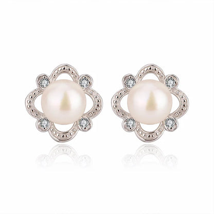 Pearl and cubic zirconia stud 925 sterling silver freshwater cultured pearl earrings with cubic zirconia