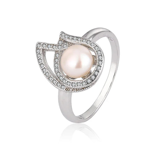 Luxury fashion jewelry ladies female finger 925 sterling silver casual zircon freshwater pearl ring for women