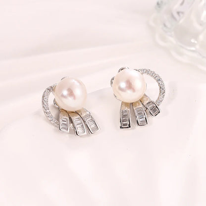 gold plated freshwater pearl 925 sterling silver earrings cubic zirconia fine jewelry for women