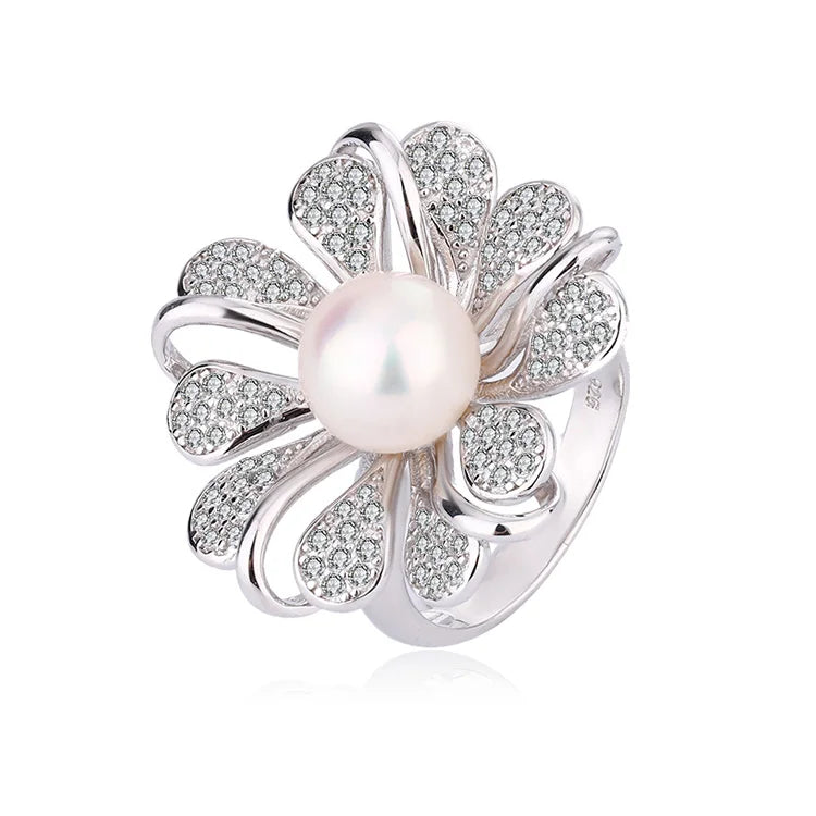 Bulk wholesale fashion luxury wedding fine jewelry dainty 925 sterling silver girls flower freshwater pearl ring for women