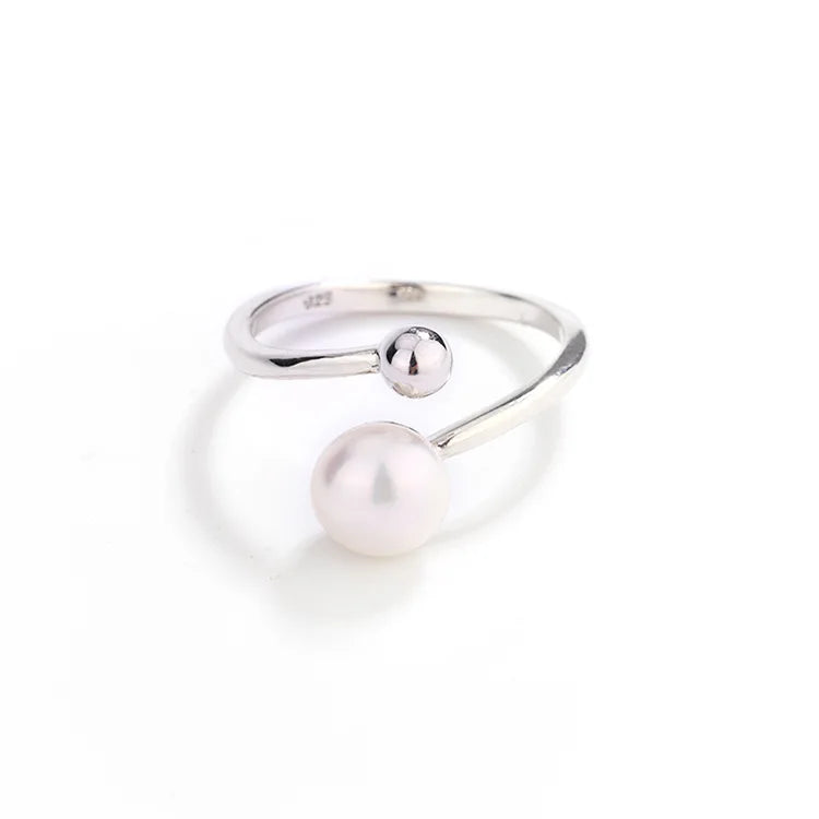 Opening Mouth Adjustable Simple 925 Sterling Silver Fresh Water Pearl Ring