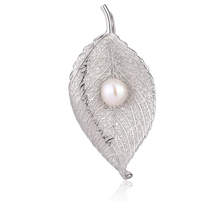 Custom jewelry 925 sterling silver diamond fashion leaf pearl pendant for necklace