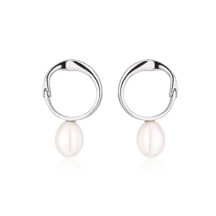 Custom fashion modern wedding jewelry zircon sterling silver pearl hoop round stud earrings