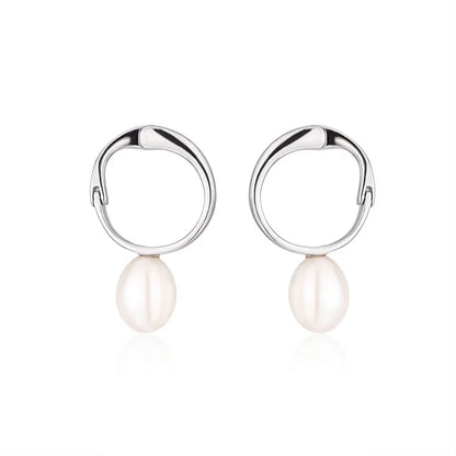 Custom fashion modern wedding jewelry zircon sterling silver pearl hoop round stud earrings