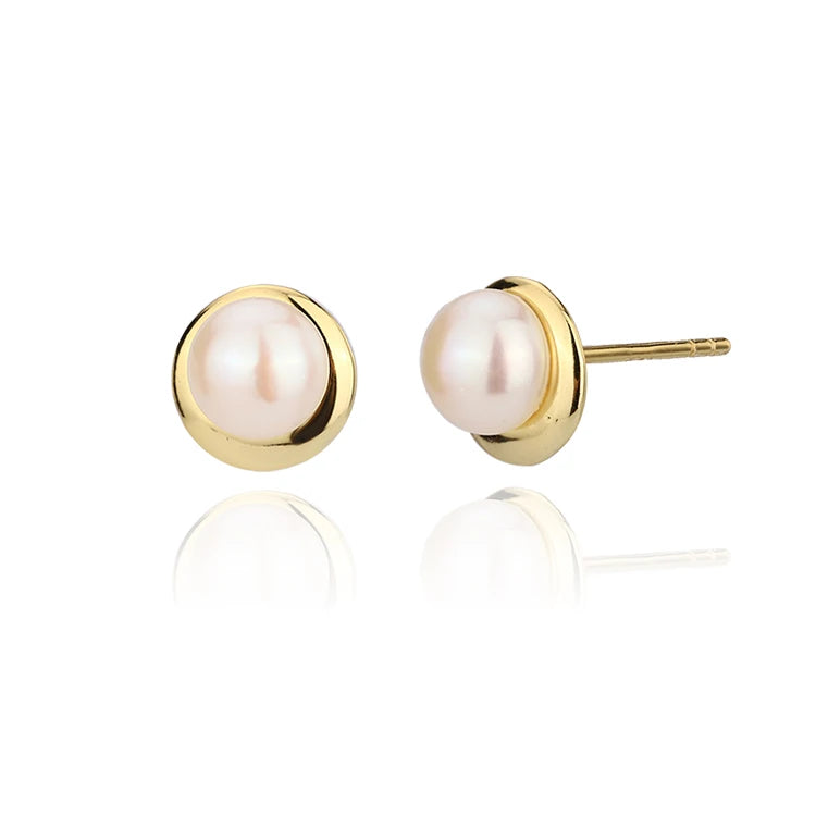 Luxury brand jewelry designer fashion simple 18k gold plated 925 sterling silver pearl stud earrings