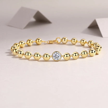 Bead Chain Bracelet -S925 Sterling Silver Gold-Plated, Delicate Ball Chain Design, Perfect for Layering or Wearing with Pendants