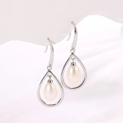 Dangle drop hook crochet teardrop 925 sterling silver freshwater cultured pearl earrings