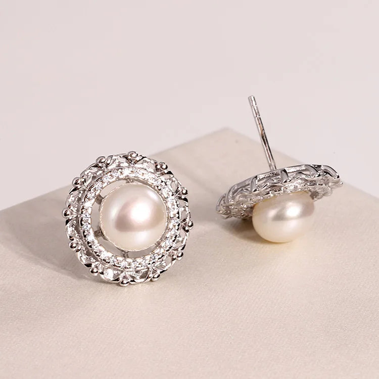 2024 trend custom logo cultured fashion jewelry modern pearl 925 sterling silver stud earrings with stones for women