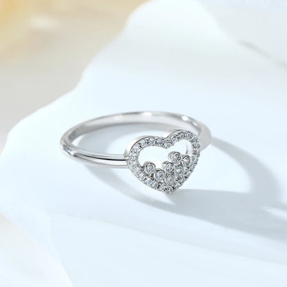 Fine Jewelry Women Heart Rings Hollow Design Rhodium Plated 925 Sterling Silver Wedding Engagement Ring