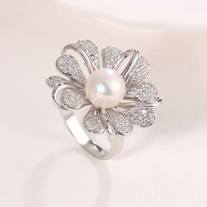 Bulk wholesale fashion luxury wedding fine jewelry dainty 925 sterling silver girls flower freshwater pearl ring for women