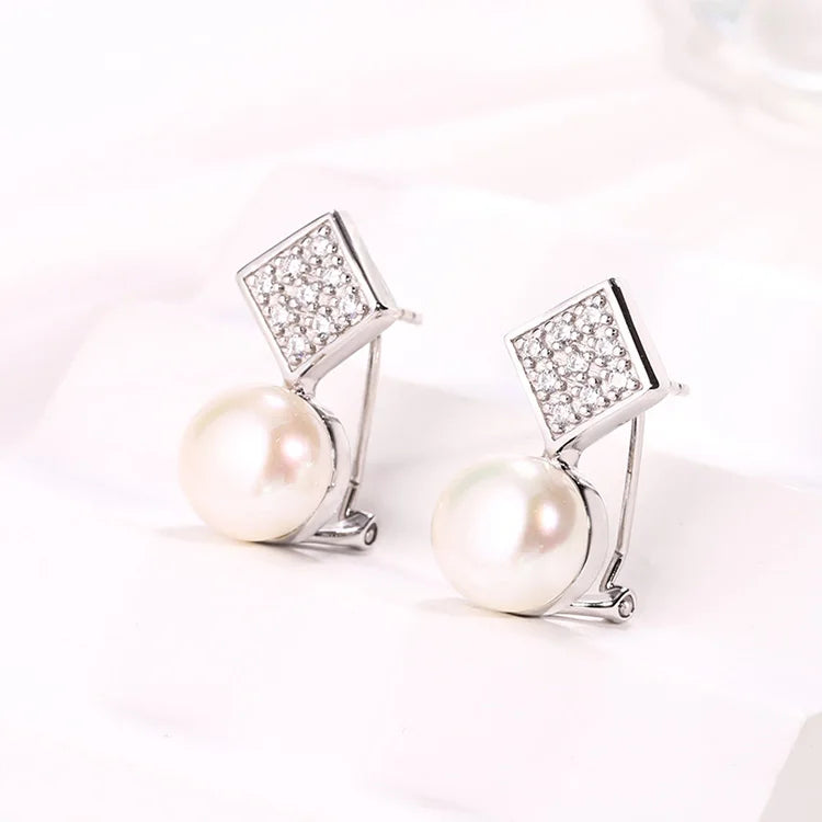 Custom funky cool design stud 925 sterling silver freshwater cultured pearl earrings