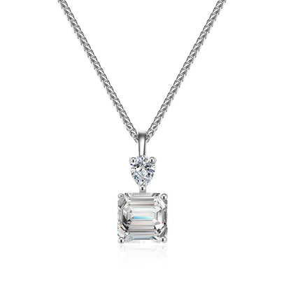 Jeweller Buy Luxury 925 Sterling Silver Link Chain Necklace with Square Pendant VVS Moissanite Diamond