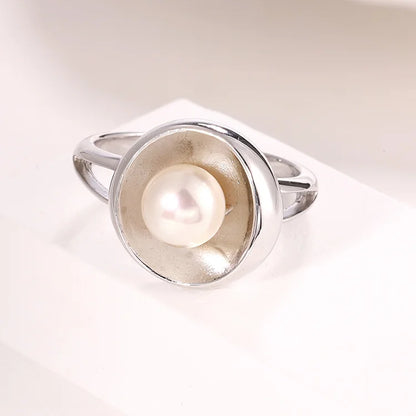 Wholesale fashion 925 sterling silver minimalist simple engagement women freshwater pearl ring for girls