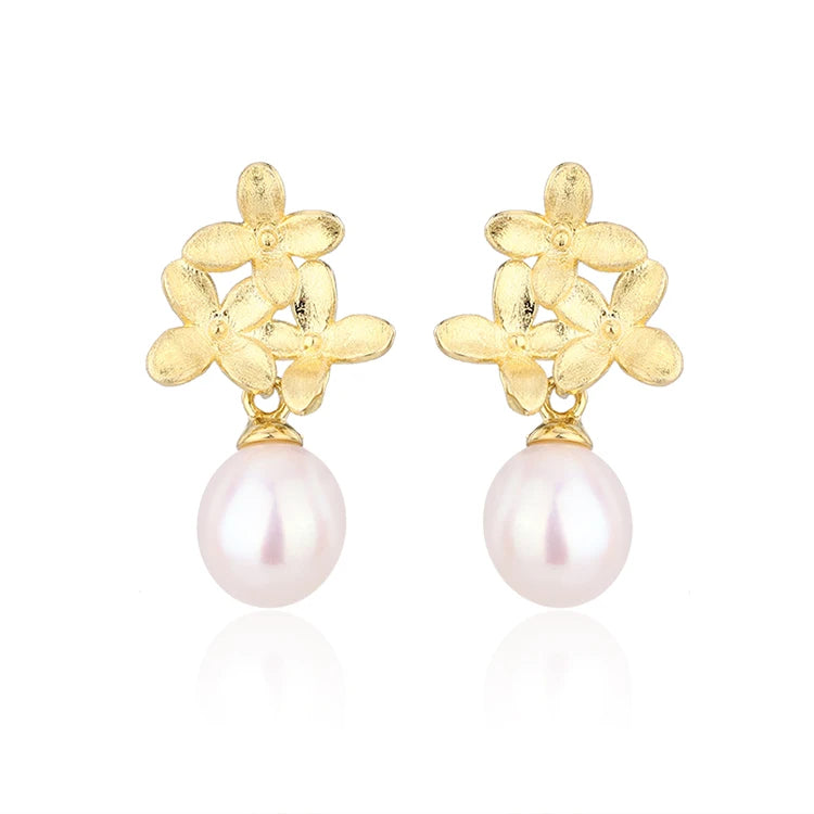 18k gold plated 925 sterling silver drop freshwater pearl women earrings with cubic zirconia