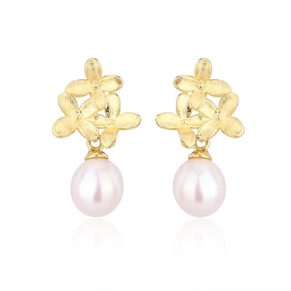 18k gold plated 925 sterling silver drop freshwater pearl women earrings with cubic zirconia