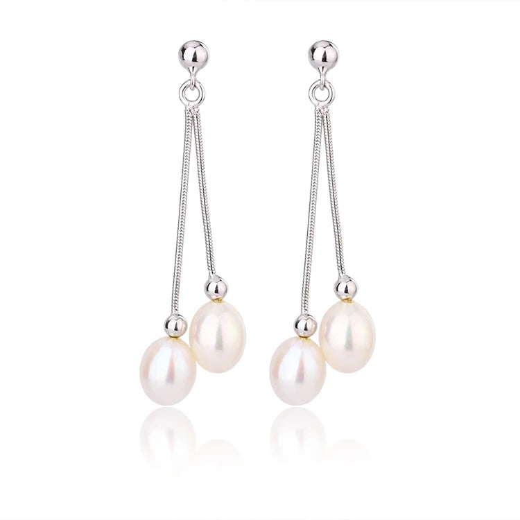 Customized rhodium plated 925 sterling silver luxury jewelry long pearl Dropping earrings for bridal wedding