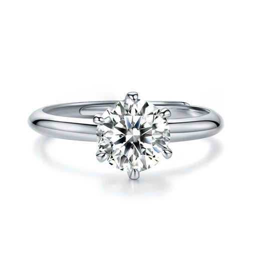 Jeweller Buy Classic 6-Claw 925 Sterling Silver Round Ring Moissanite Diamond Brilliant Cut