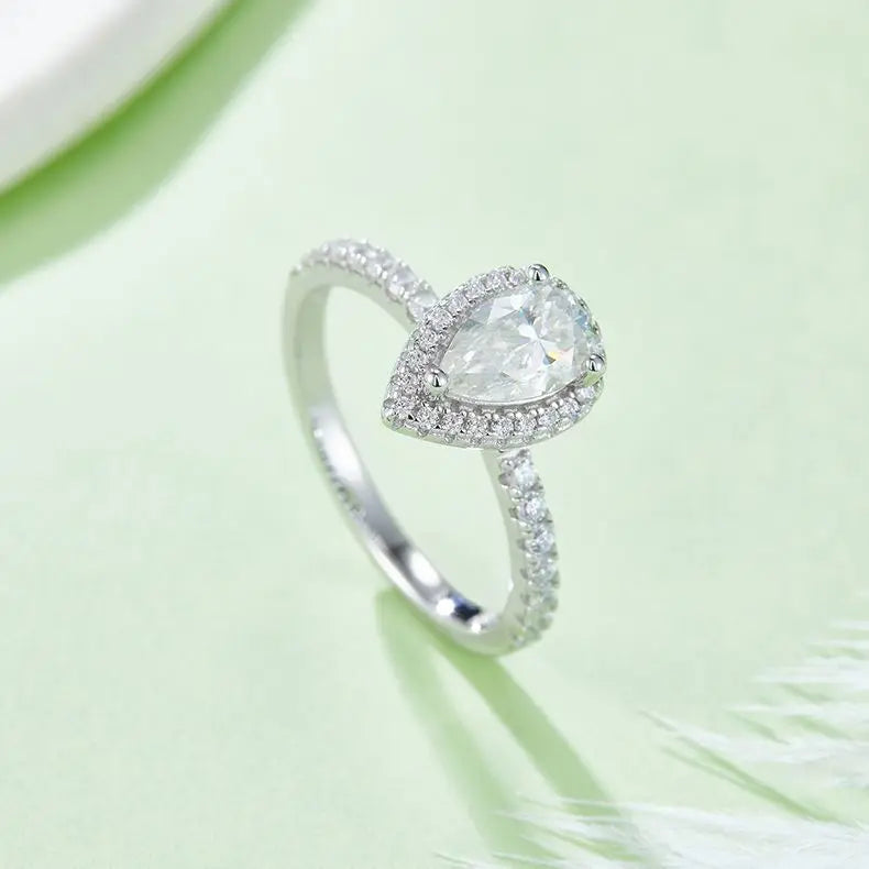 Women Engagement Ring - Micro Paved Moissanite, Pear Shaped Design, Perfect for Weddings, Engagements, and Party Jewelry.