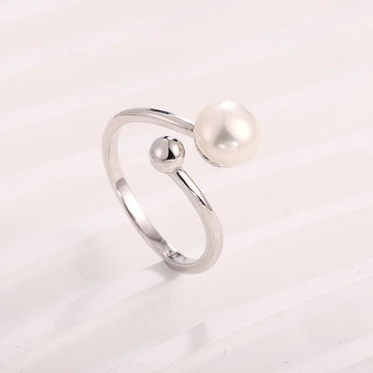 Opening Mouth Adjustable Simple 925 Sterling Silver Fresh Water Pearl Ring