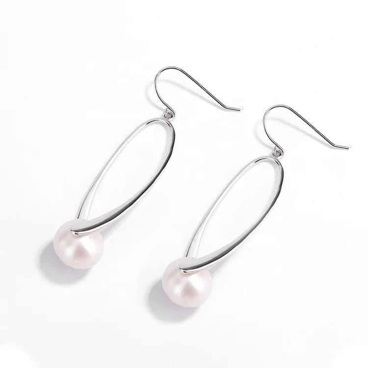 Trendy fashion wholesale women western pearl 925 sterling silver zircon large hoop stud earrings