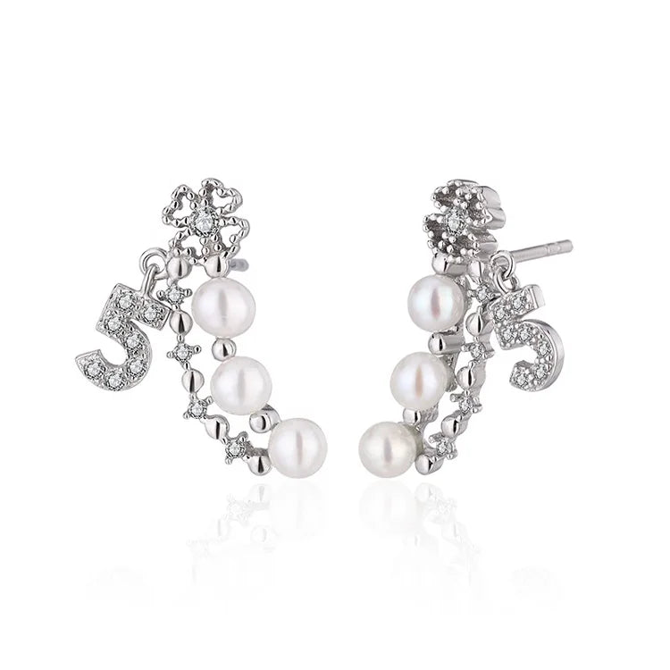 2024 trend wholesale custom logo 925 sterling silver pearl luxury irregular shape diamond zircon stud earrings