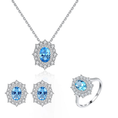 Jewelry Set  Women Jewelry Rhodium Plated Colorful Zirconia Stone Ring Necklace Earring Non Tarnish Jewelry Sets