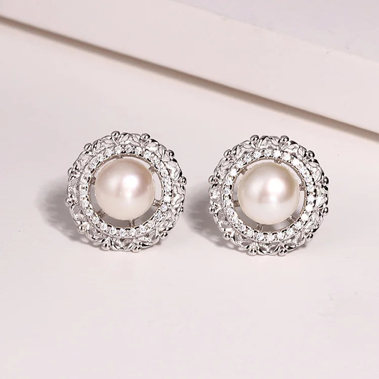 2024 trend custom logo cultured fashion jewelry modern pearl 925 sterling silver stud earrings with stones for women