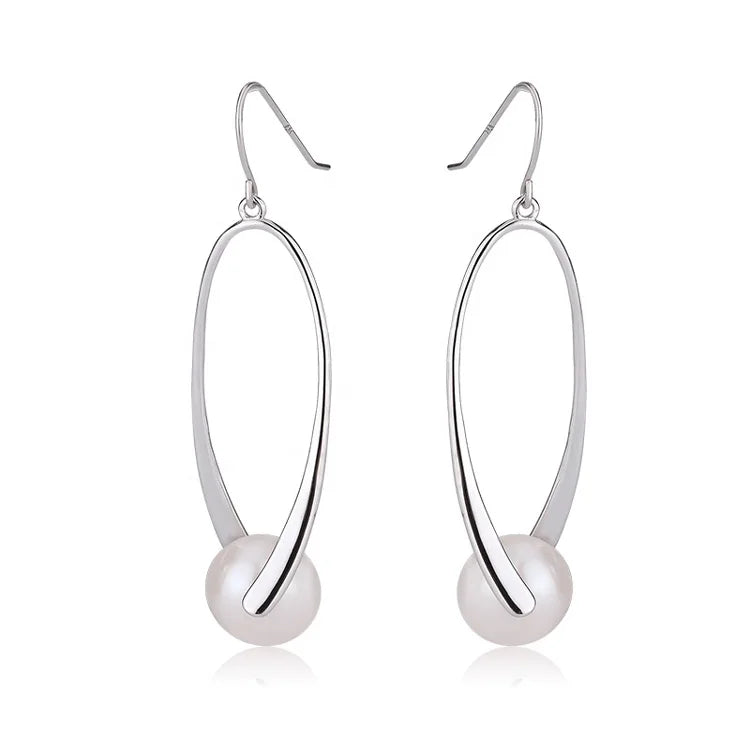 Trendy fashion wholesale women western pearl 925 sterling silver zircon large hoop stud earrings