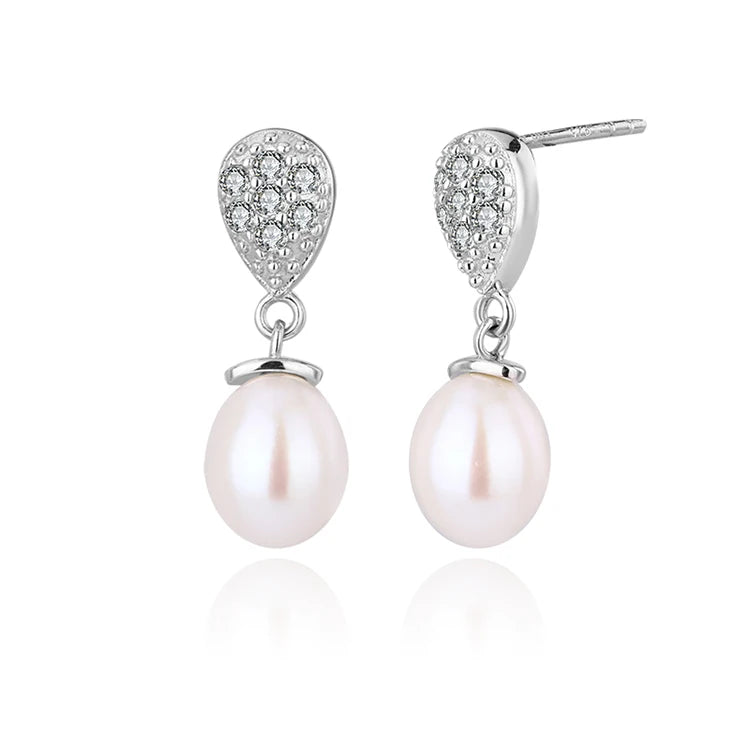 Beautiful stylish drop trendy 925 sterling silver freshwater cultured pearl earrings for women