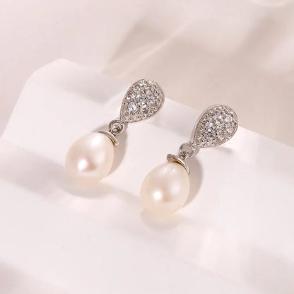 Beautiful stylish drop trendy 925 sterling silver freshwater cultured pearl earrings for women