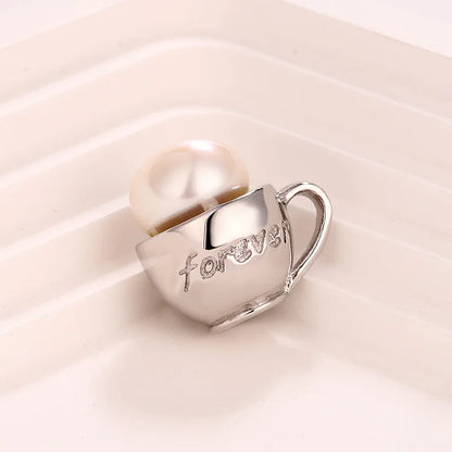 Delicate lovely 925 sterling silver water cup shape pendant with a pearl