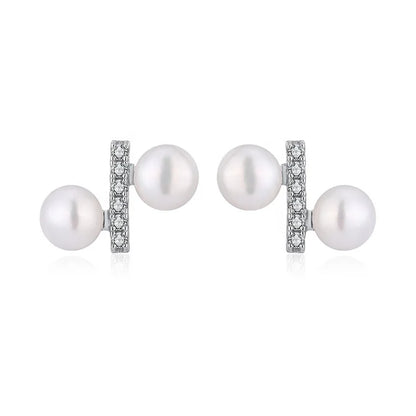 OEM luxury irregular shape earings jewelry women zirconia s925 sterling silver mini studs earring with natural real pearl