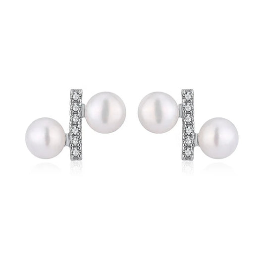 OEM luxury irregular shape earings jewelry women zirconia s925 sterling silver mini studs earring with natural real pearl