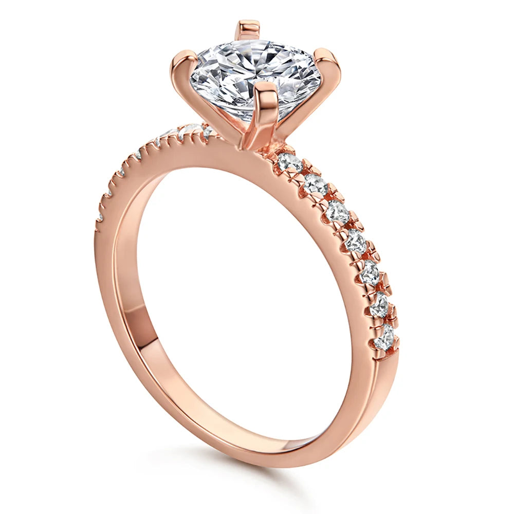 Classic Ring Round Brilliant CZ 925 Sterling Silver Zirconia Engagement Wedding Ring with 18K Gold plated Rose Gold Plated