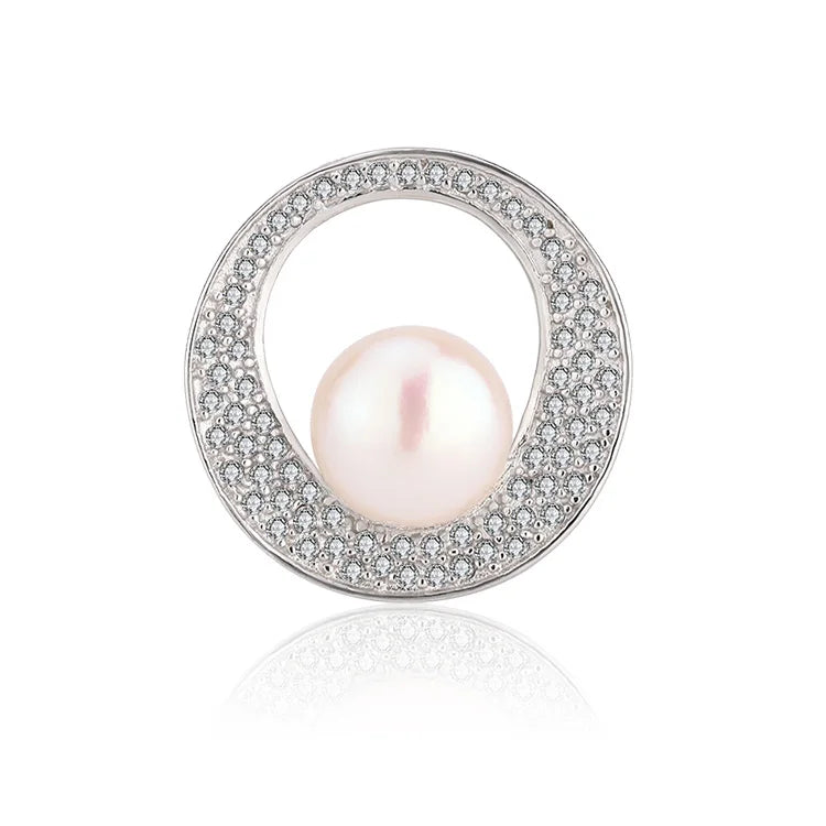 Hollow exaggerated large round inlaid fine diamond 925 sterling silver freshwater pearl pendant