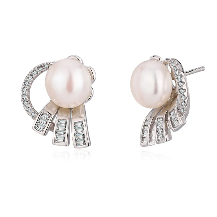 gold plated freshwater pearl 925 sterling silver earrings cubic zirconia fine jewelry for women