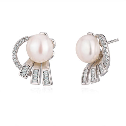 gold plated freshwater pearl 925 sterling silver earrings cubic zirconia fine jewelry for women