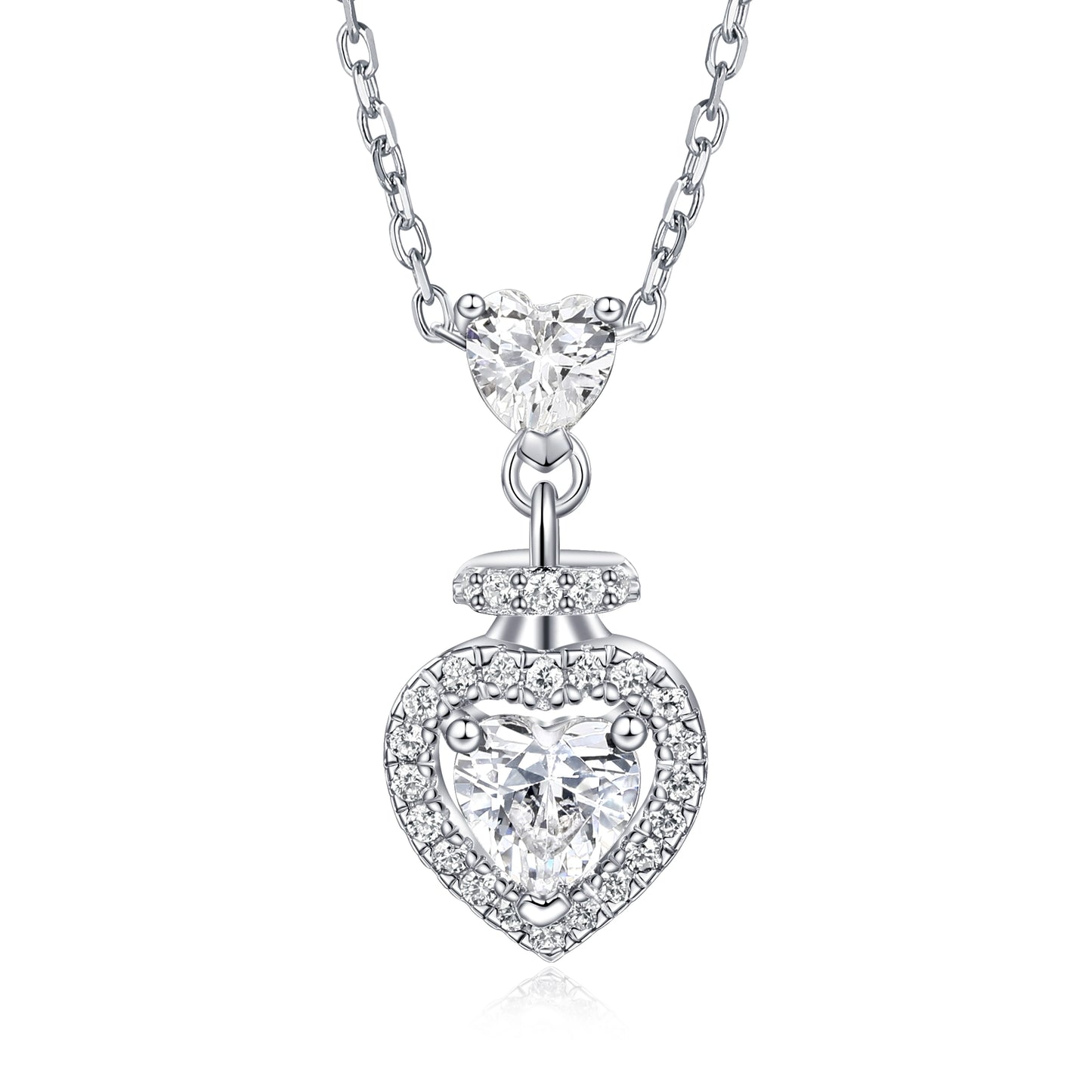 Fashion Silver Jewelry Women Pendant Rhodium Plated Zirconia Heart Necklace Silver 925