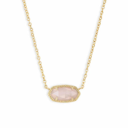 Gold-Plated Elliptical Shell Geometric Mother of Pearl Stone Pendant Choker Chain Necklace for Women