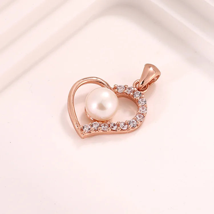 Custom valentines day gift fashion jewelry 925 sterling silver pearl necklaces rose gold love heart pendant for women