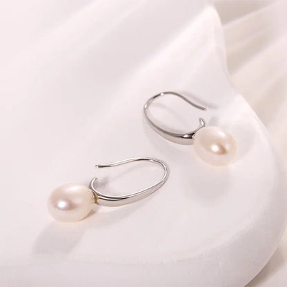 7.5 mm 7mm pearl fashion delicate 925 sterling silver freshwater cultured pearl fish hook earrings