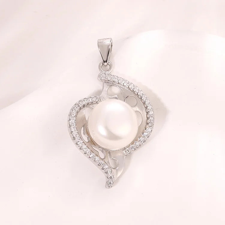 Trendy design sterling silver cultured real freshwater pearl heart shaped charm pendant